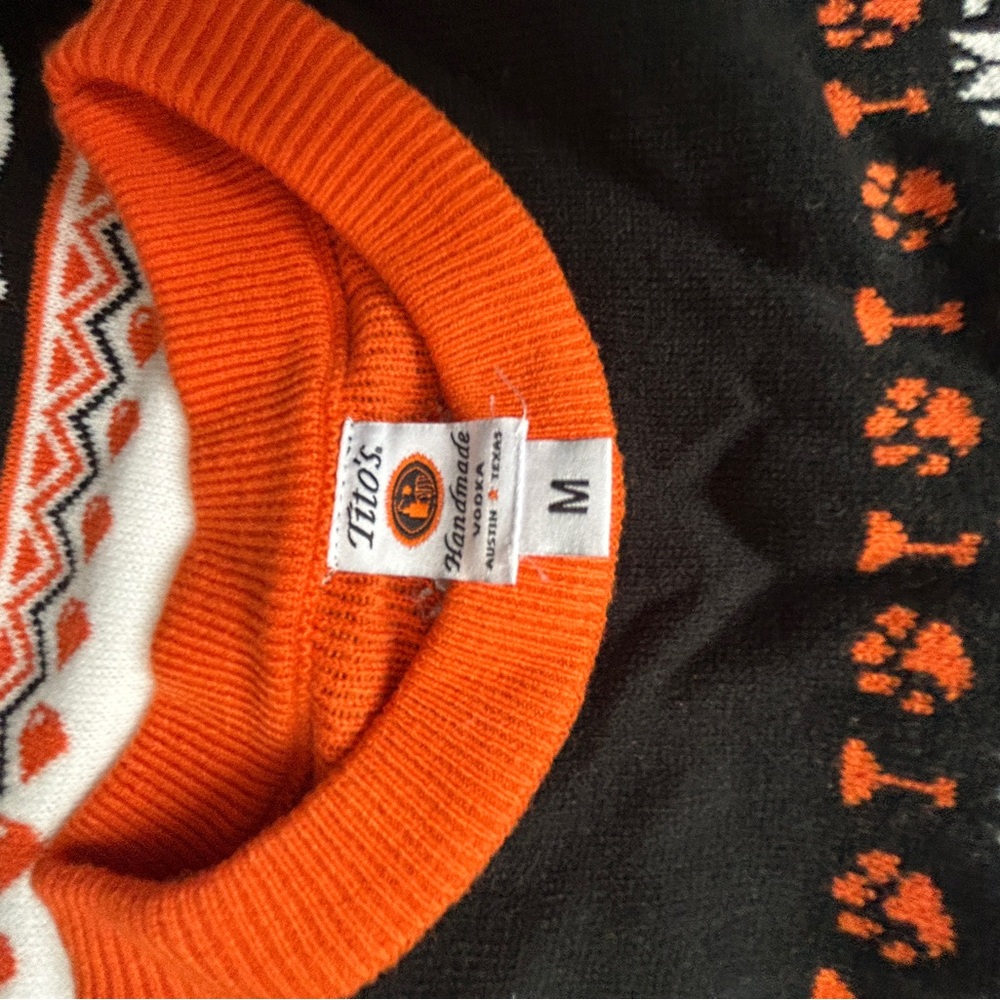 Tito’s Vibrant Orange Crewneck Sweater with Black Accents